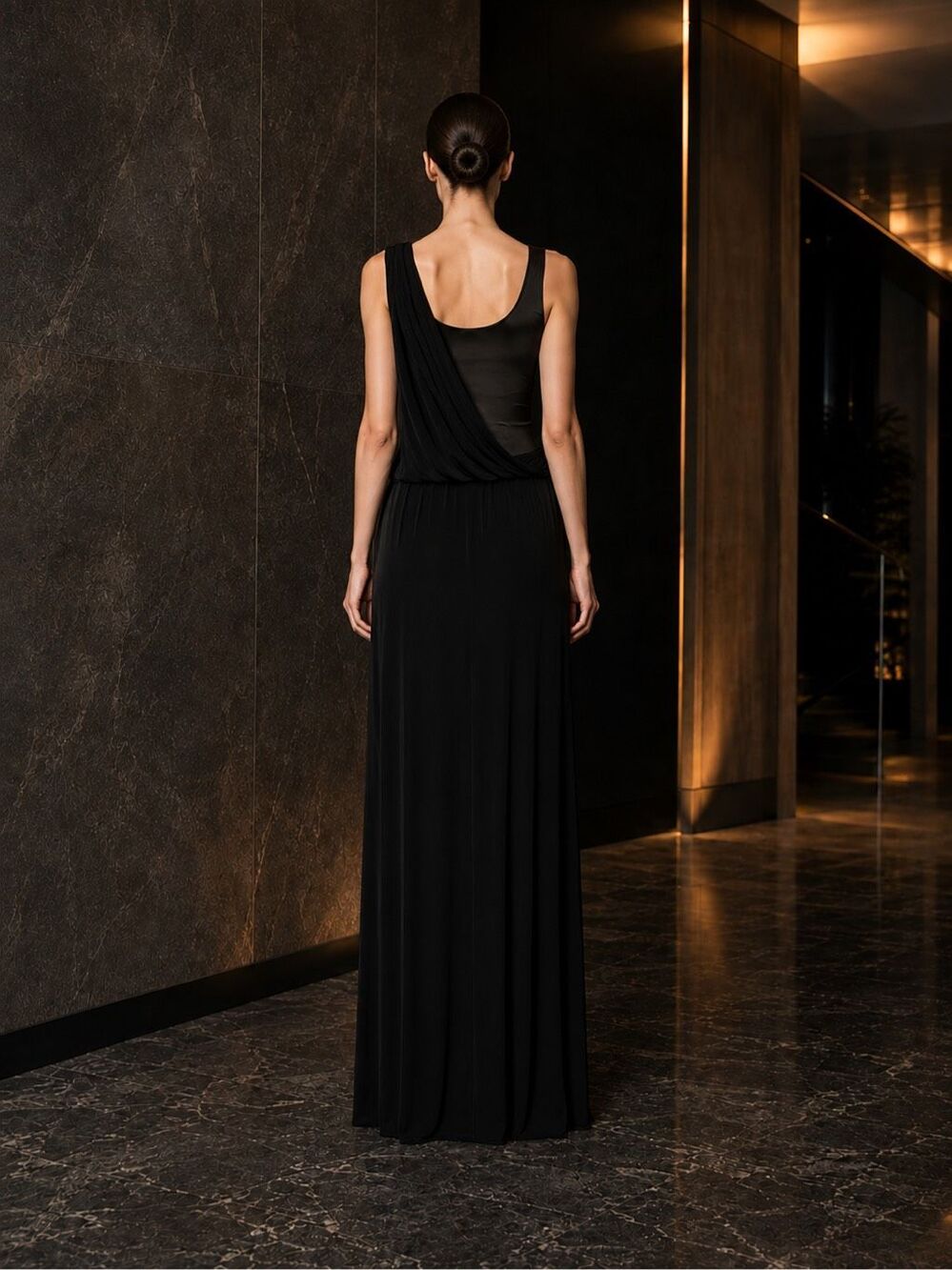 McQ Alexander McQueen Black Asymmetric Draped Maxi Dress Size S Italy - Picture 2 of 12